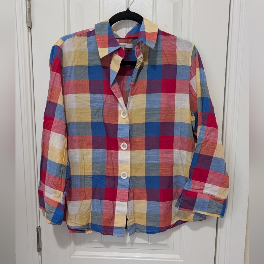 Foxcroft Colorful‎ Picnic Plaid Shirt Size L